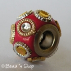 Red Euro Style Bead with Rings & Cabochons